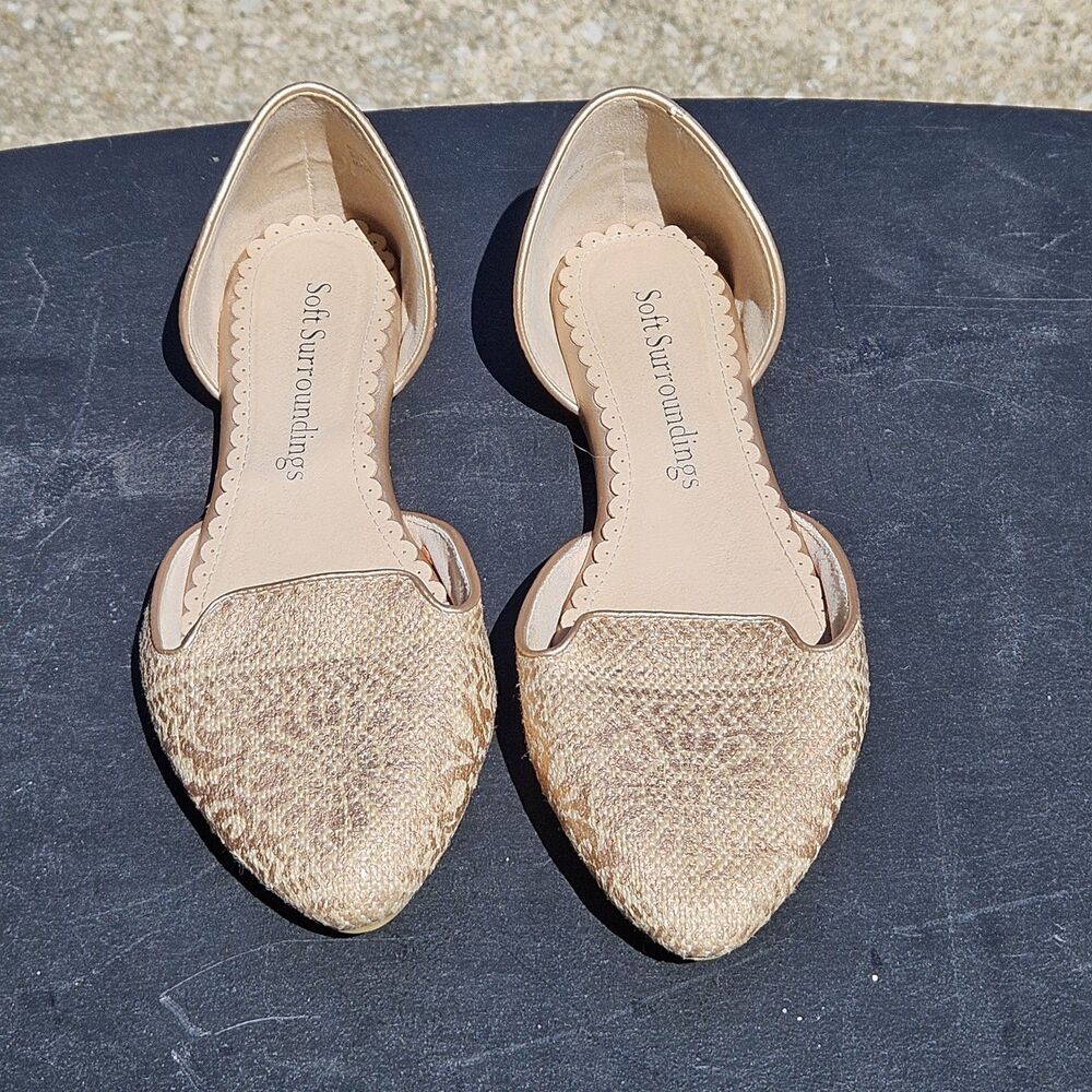 Soft Surroundings Amelia Pointed Toe Flats Rose Gold Floral Size 8 Boho Chic